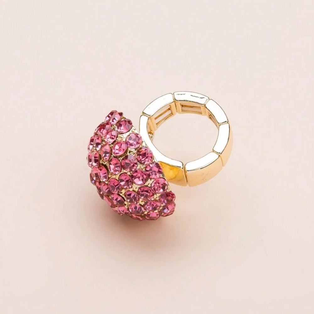 Pink Rhinestone Flower Decor Ring - Picture 2 of 5